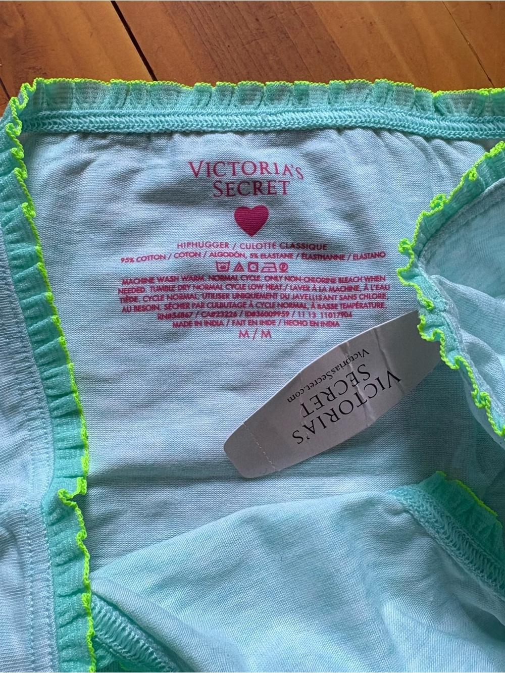 Victoria's Secret Light Aqua Bikini Briefs with Neon Yellow Trim - Picture 2 of 2